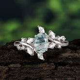 Nature-Inspired 6 Prong Branch Oval-Cut Natural Moss Agate Engagement Ring